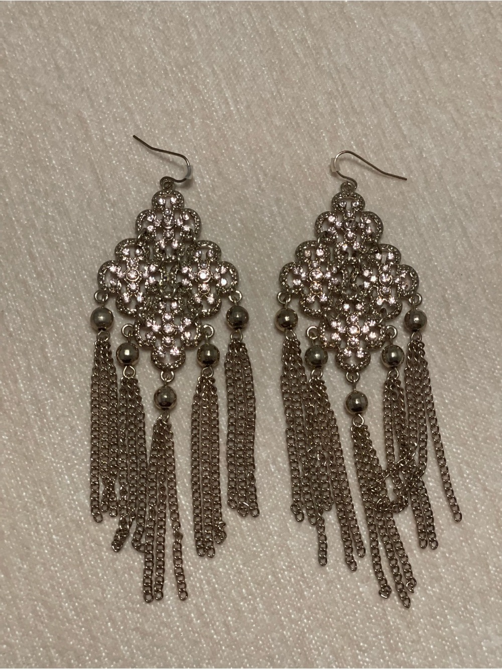 White Gold Pink Diamond Chandelier Tassel Earrings